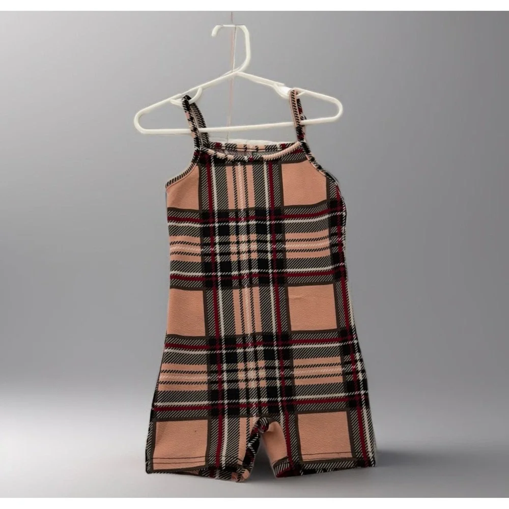 Source Unknown Plaid Kids Bodysuit in Pink and Black